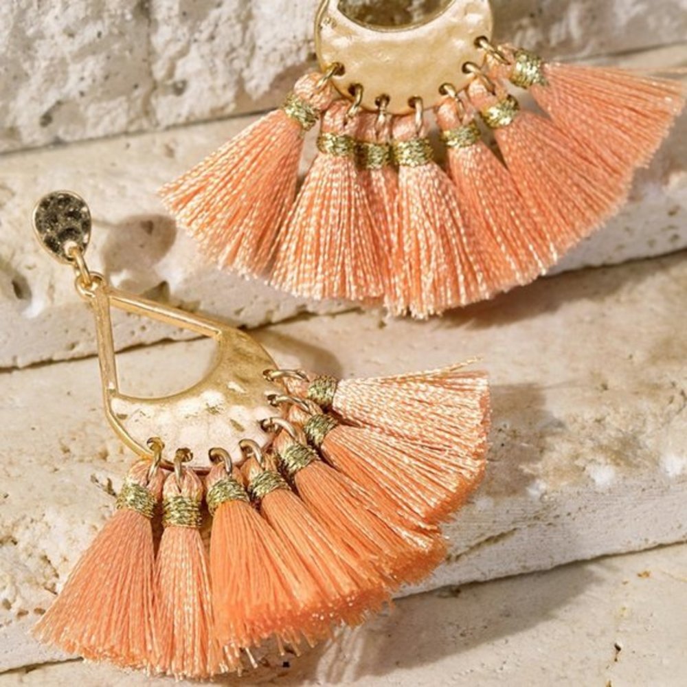 🍊PEACH🍊TASSEL HAMMERED POST EARRINGS